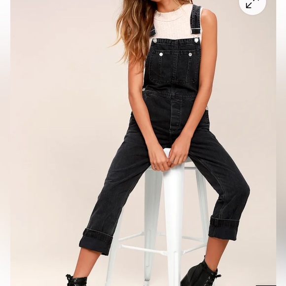We The Free Denim - We The Free Boyfriend Washed Black High-Waisted Denim Overall.